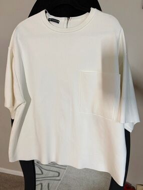 Zara Cream Oversized Pocket Short Sleeve Tee